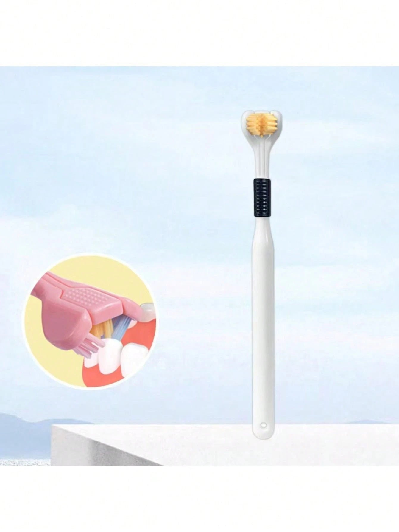 1pc 3-Sided 45 Degree Triangle Toothbrush, 3X Deep Cleaning Oral Care Toothbrush With Tongue Scraper, Couples Household Toothbrush Home Bathroom Decor Back To School