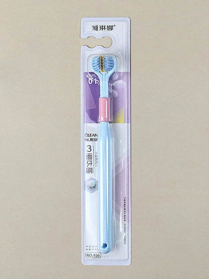 1pc 3-Sided 45 Degree Triangle Toothbrush, 3X Deep Cleaning Oral Care Toothbrush With Tongue Scraper, Couples Household Toothbrush Home Bathroom Decor Back To School