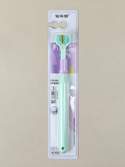 1pc 3-Sided 45 Degree Triangle Toothbrush, 3X Deep Cleaning Oral Care Toothbrush With Tongue Scraper, Couples Household Toothbrush Home Bathroom Decor Back To School