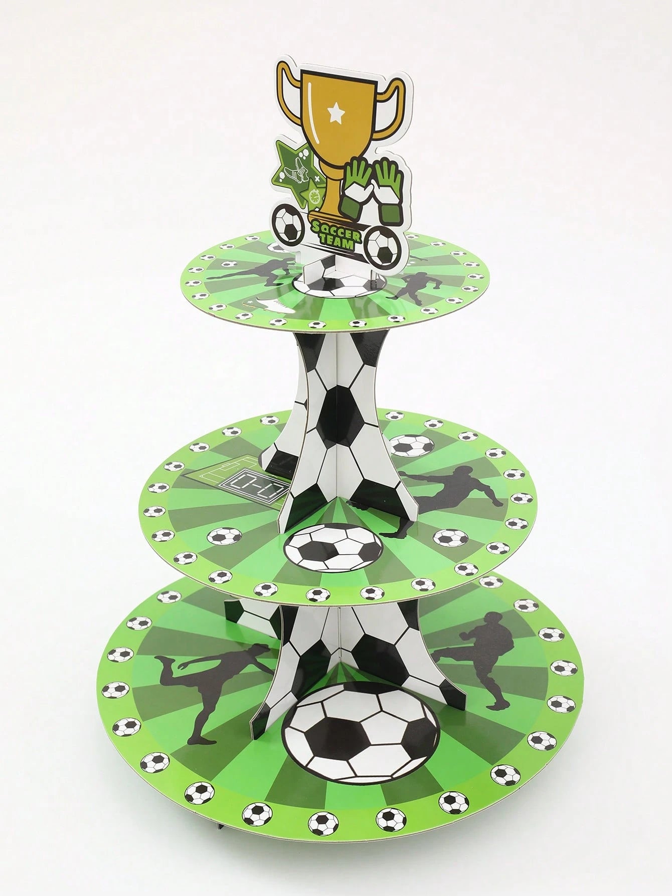 1pc 3-Tier Football Theme Cupcake Stand, Football Team Birthday Party Decor, Baby Shower Decor, World Cup Decorations, Football Birthday Party Supplies, Multi-Layer Cake Stand, Sports Party Dessert Di