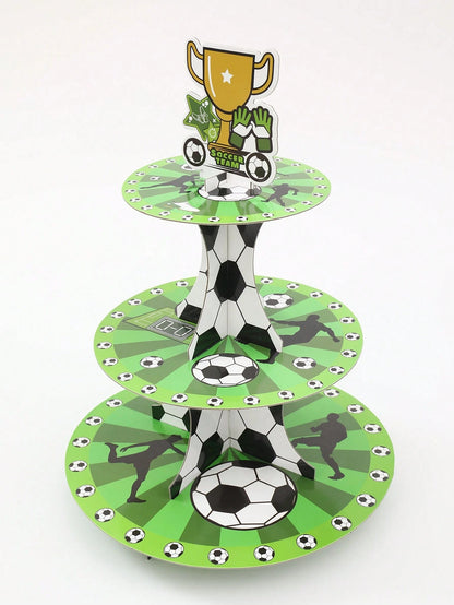 1pc 3-Tier Football Theme Cupcake Stand, Football Team Birthday Party Decor, Baby Shower Decor, World Cup Decorations, Football Birthday Party Supplies, Multi-Layer Cake Stand, Sports Party Dessert Di