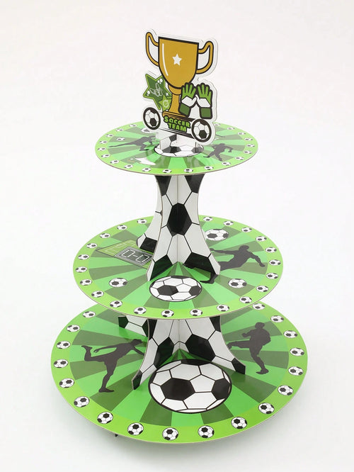 1pc 3-Tier Football Theme Cupcake Stand, Football Team Birthday Party Decor, Baby Shower Decor, World Cup Decorations, Football Birthday Party Supplies, Multi-Layer Cake Stand, Sports Party Dessert Di