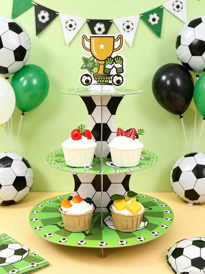 1pc 3-Tier Football Theme Cupcake Stand, Football Team Birthday Party Decor, Baby Shower Decor, World Cup Decorations, Football Birthday Party Supplies, Multi-Layer Cake Stand, Sports Party Dessert Di