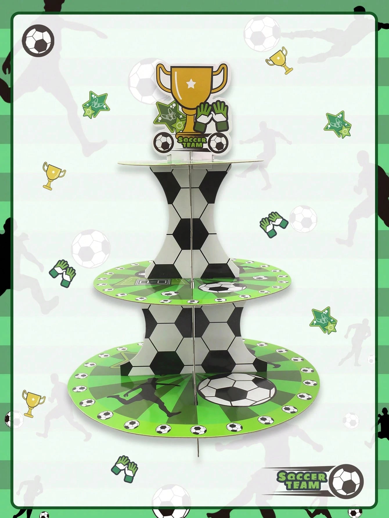 1pc 3-Tier Football Theme Cupcake Stand, Football Team Birthday Party Decor, Baby Shower Decor, World Cup Decorations, Football Birthday Party Supplies, Multi-Layer Cake Stand, Sports Party Dessert Di