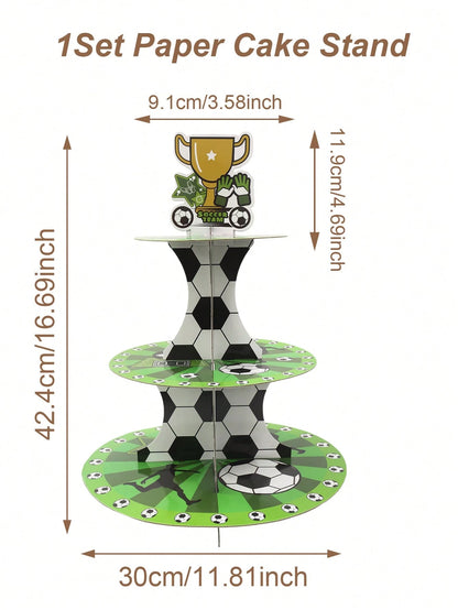 1pc 3-Tier Football Theme Cupcake Stand, Football Team Birthday Party Decor, Baby Shower Decor, World Cup Decorations, Football Birthday Party Supplies, Multi-Layer Cake Stand, Sports Party Dessert Di