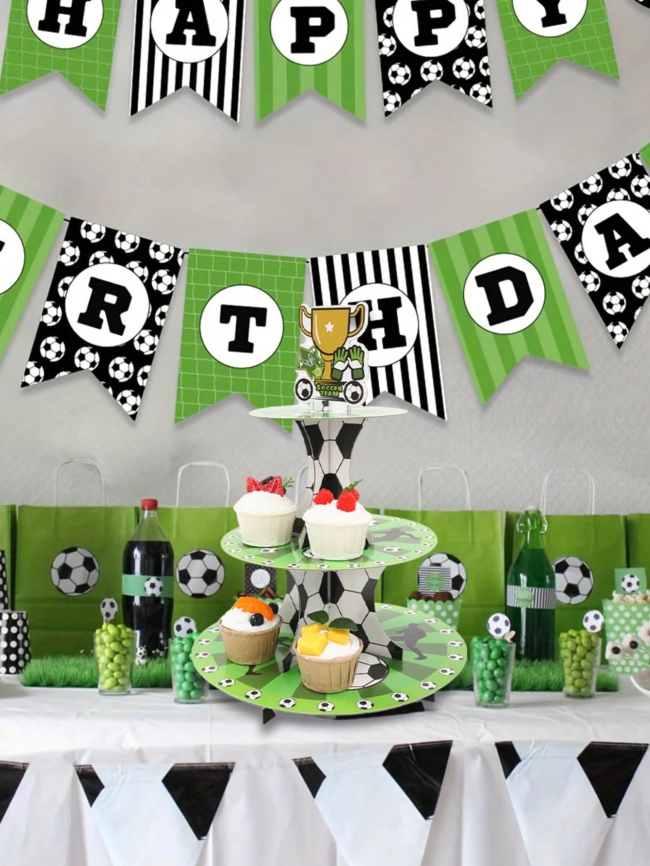 1pc 3-Tier Football Theme Cupcake Stand, Football Team Birthday Party Decor, Baby Shower Decor, World Cup Decorations, Football Birthday Party Supplies, Multi-Layer Cake Stand, Sports Party Dessert Di