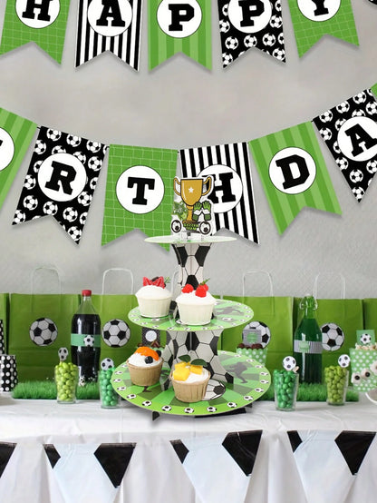 1pc 3-Tier Football Theme Cupcake Stand, Football Team Birthday Party Decor, Baby Shower Decor, World Cup Decorations, Football Birthday Party Supplies, Multi-Layer Cake Stand, Sports Party Dessert Di
