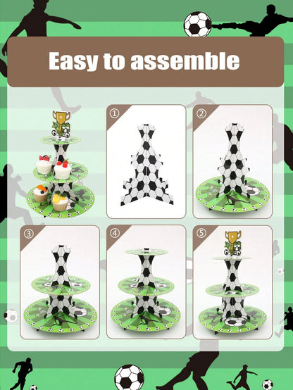 1pc 3-Tier Football Theme Cupcake Stand, Football Team Birthday Party Decor, Baby Shower Decor, World Cup Decorations, Football Birthday Party Supplies, Multi-Layer Cake Stand, Sports Party Dessert Di