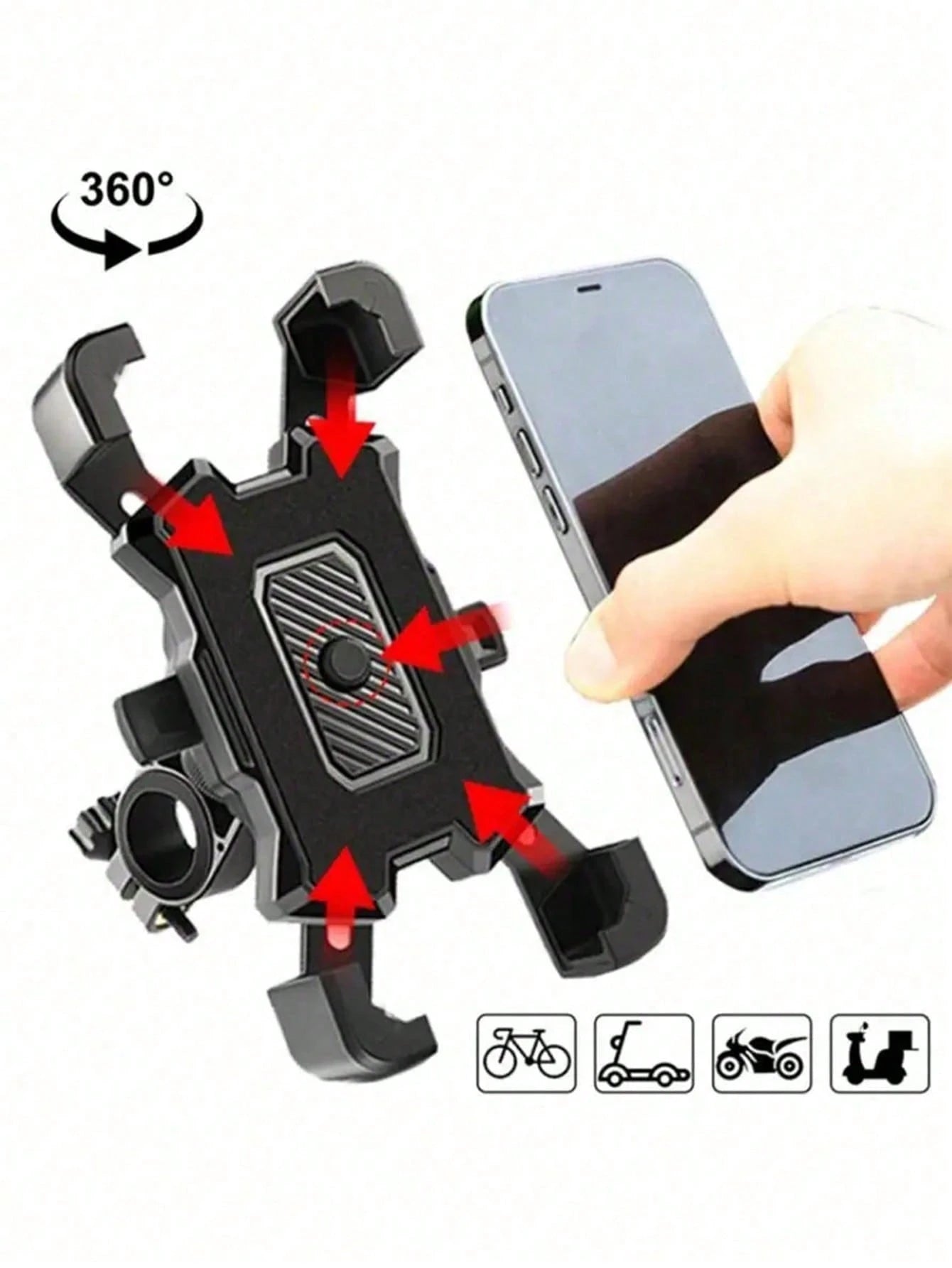 1PC 360° Rotatable Phone Holder Non-Slip Handlebar Mount For Motorcycle Electric Bike Universal Vehicle Accessory Back To School Essential