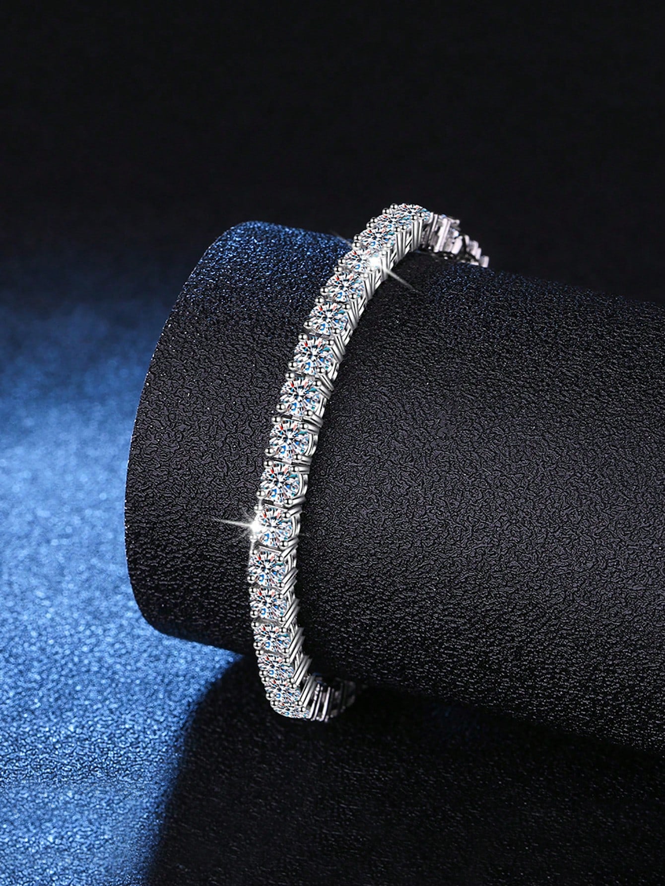 1pc 3mm High Quality Hip Hop 4-Prong Moissanite Diamond Tennis Bracelet 925 Sterling Silver Fully Iced Out, Luxury, High-End, Exquisite Jewelry, Fashion Jewelry, Wedding Engagement Gift For Brides