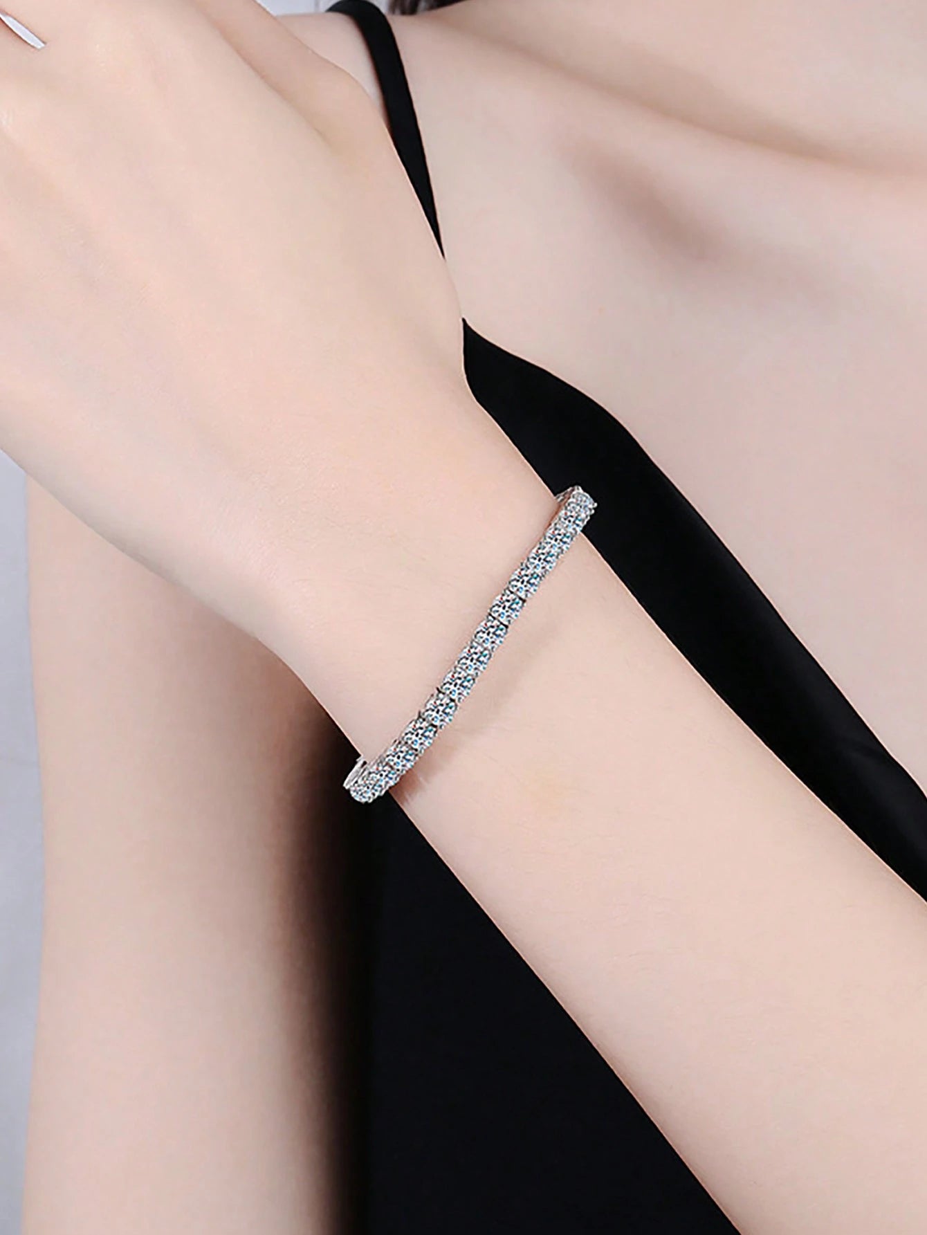 1pc 3mm High Quality Hip Hop 4-Prong Moissanite Diamond Tennis Bracelet 925 Sterling Silver Fully Iced Out, Luxury, High-End, Exquisite Jewelry, Fashion Jewelry, Wedding Engagement Gift For Brides