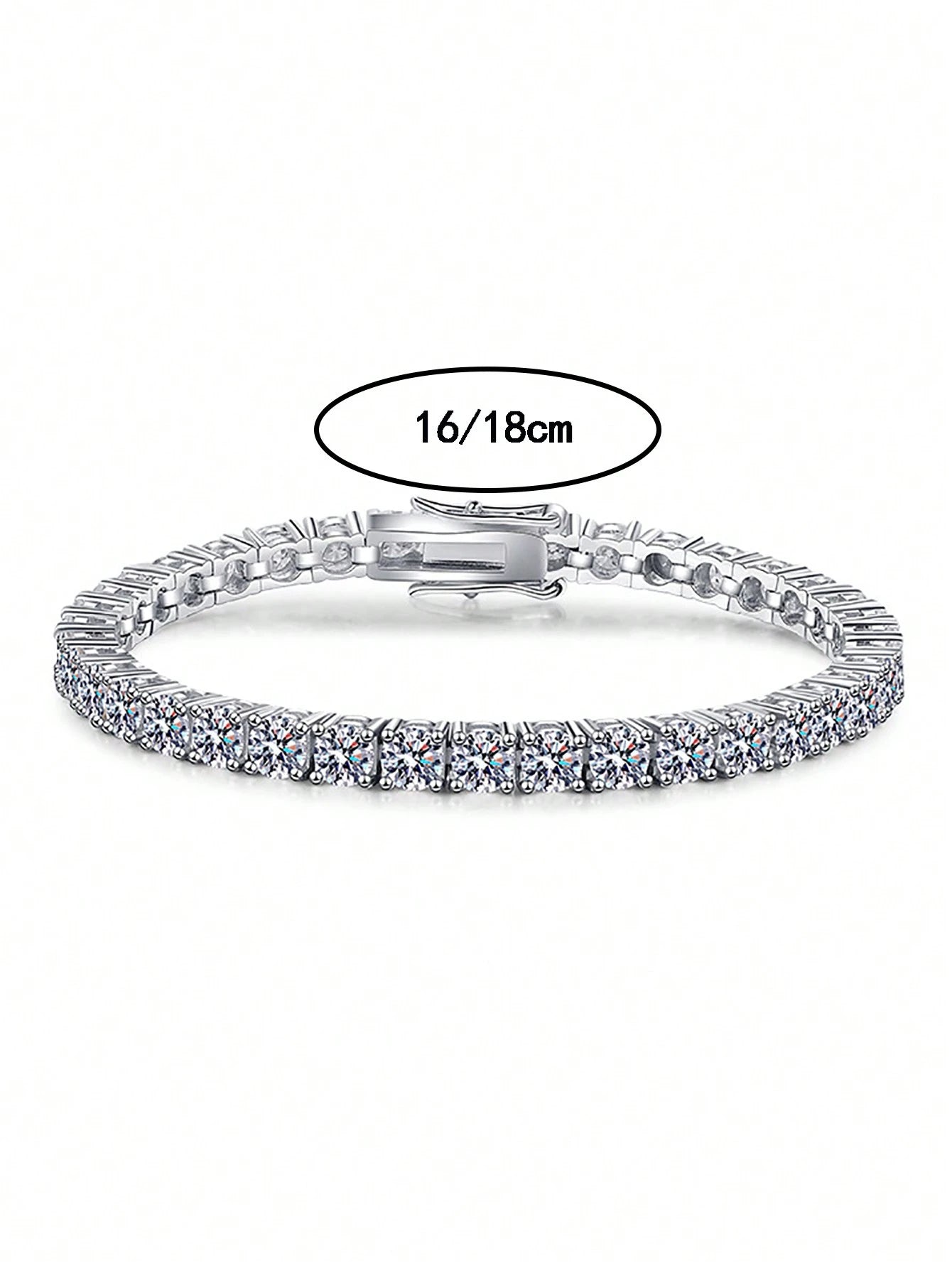 1pc 3mm High Quality Hip Hop 4-Prong Moissanite Diamond Tennis Bracelet 925 Sterling Silver Fully Iced Out, Luxury, High-End, Exquisite Jewelry, Fashion Jewelry, Wedding Engagement Gift For Brides