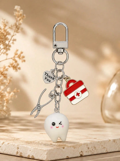 1pc/3pcs Unisex Resin Cartoon Glow-In-The-Dark Expression Teeth Pendant Medical Box Pliers English Letter Charm Keychain Creative Bag Accessory