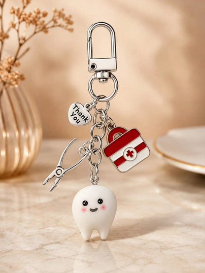 1pc/3pcs Unisex Resin Cartoon Glow-In-The-Dark Expression Teeth Pendant Medical Box Pliers English Letter Charm Keychain Creative Bag Accessory