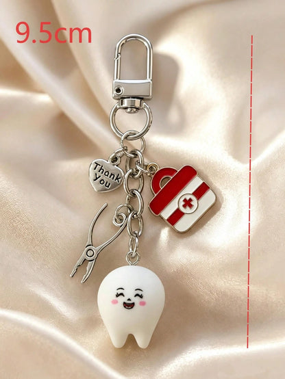 1pc/3pcs Unisex Resin Cartoon Glow-In-The-Dark Expression Teeth Pendant Medical Box Pliers English Letter Charm Keychain Creative Bag Accessory