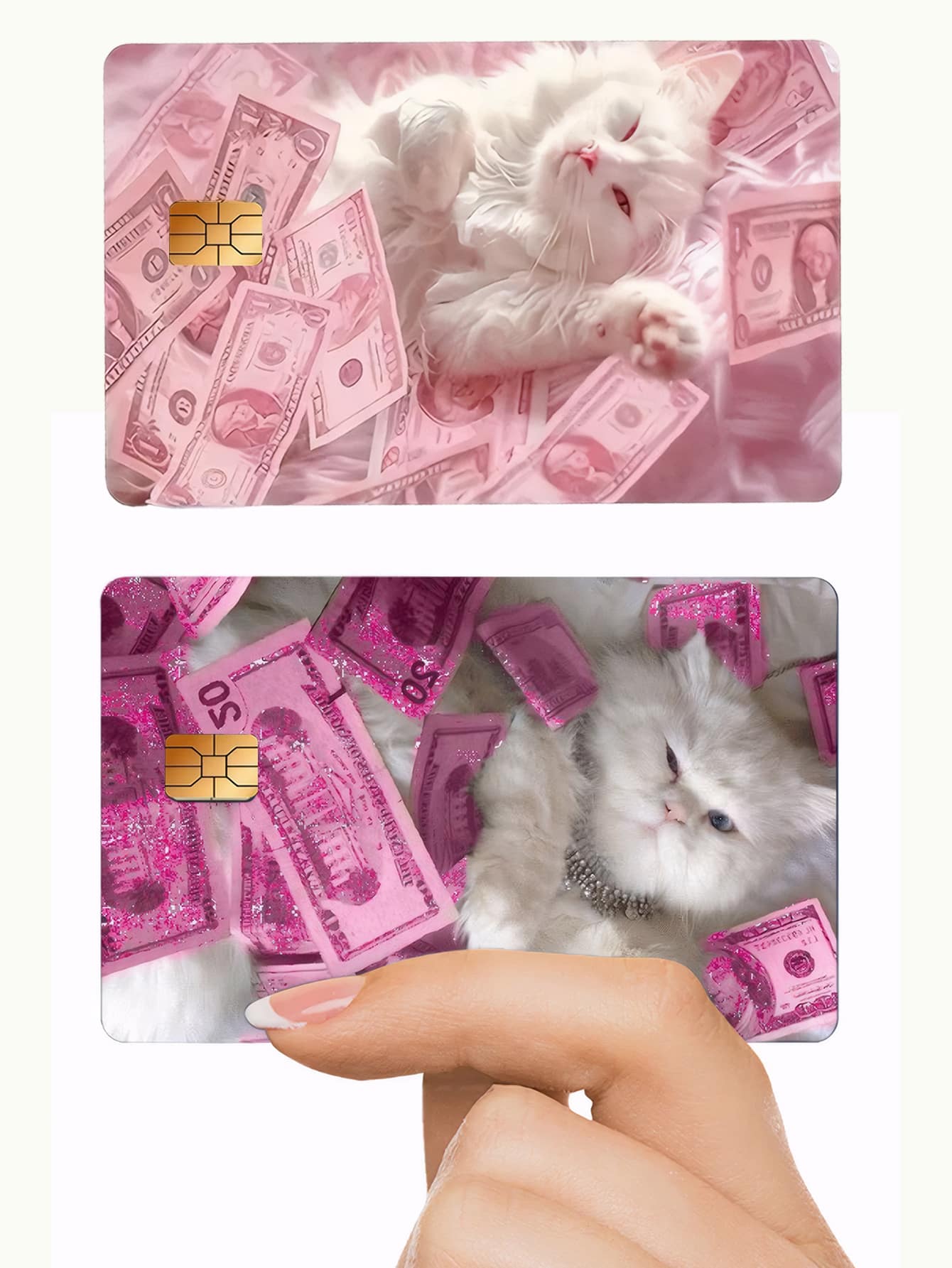 1pc/4pcs Elegant Pink Kitten Card Stickers, PVC Scratch-Resistant Durable Bank Card Skin Cover, Suitable For Credit/Debit Cards, Metro Cards, Student ID Cards, Personal Privacy Protection, Cool Decor