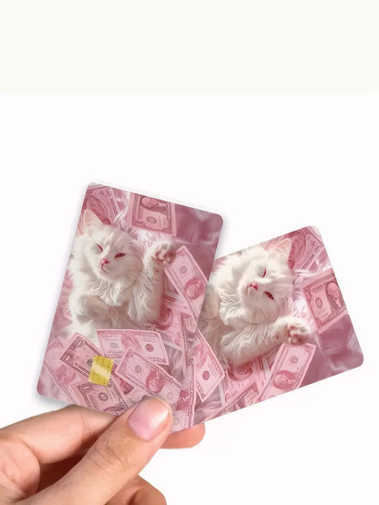 1pc/4pcs Elegant Pink Kitten Card Stickers, PVC Scratch-Resistant Durable Bank Card Skin Cover, Suitable For Credit/Debit Cards, Metro Cards, Student ID Cards, Personal Privacy Protection, Cool Decor