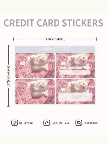 1pc/4pcs Elegant Pink Kitten Card Stickers, PVC Scratch-Resistant Durable Bank Card Skin Cover, Suitable For Credit/Debit Cards, Metro Cards, Student ID Cards, Personal Privacy Protection, Cool Decor