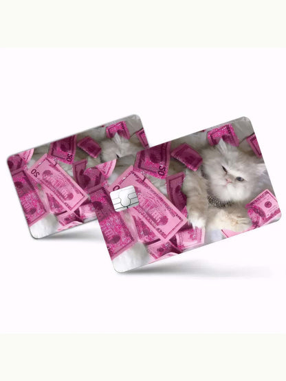 1pc/4pcs Elegant Pink Kitten Card Stickers, PVC Scratch-Resistant Durable Bank Card Skin Cover, Suitable For Credit/Debit Cards, Metro Cards, Student ID Cards, Personal Privacy Protection, Cool Decor