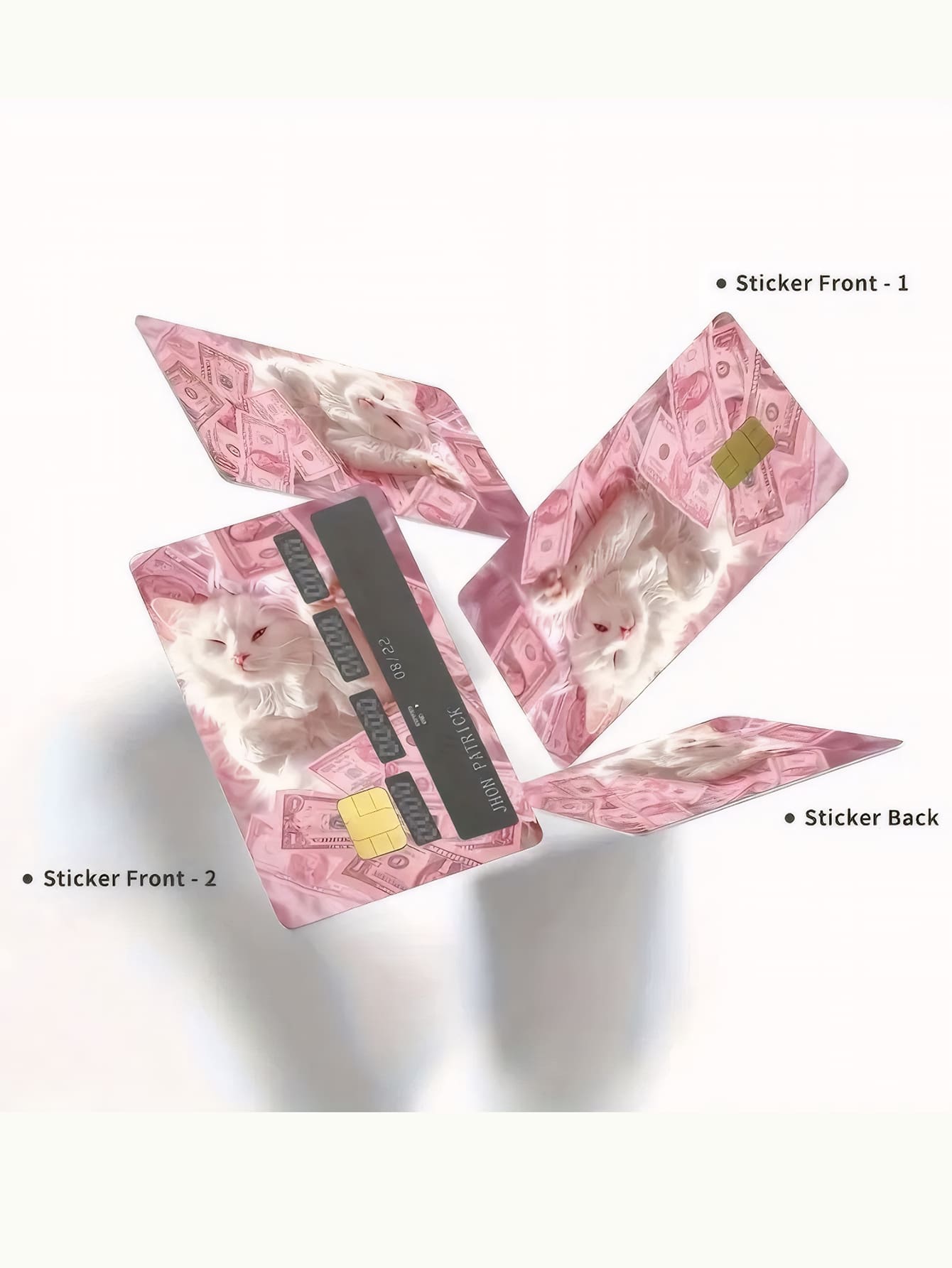 1pc/4pcs Elegant Pink Kitten Card Stickers, PVC Scratch-Resistant Durable Bank Card Skin Cover, Suitable For Credit/Debit Cards, Metro Cards, Student ID Cards, Personal Privacy Protection, Cool Decor