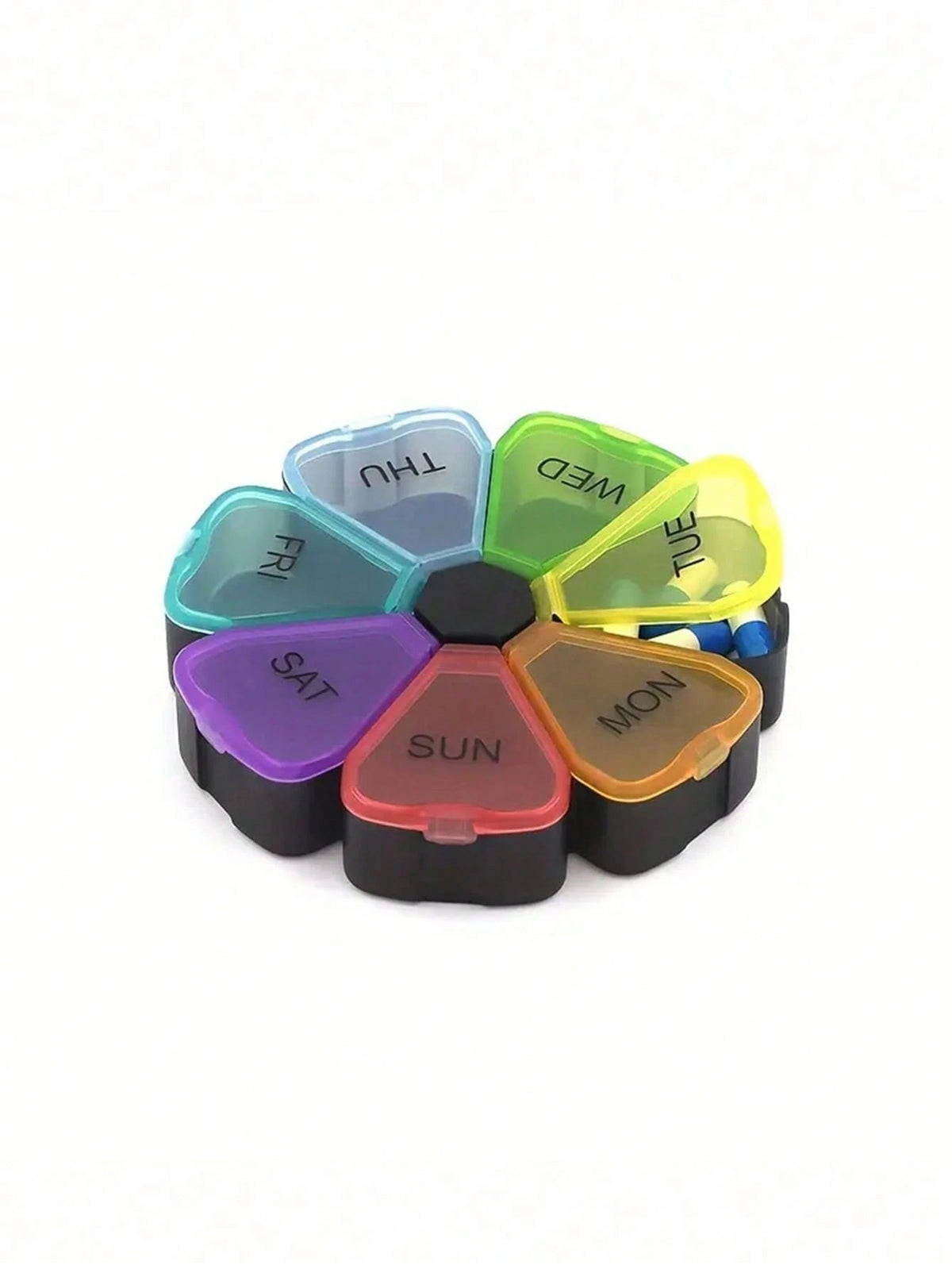 1pc 7-Day 7-Compartment Large Capacity PP Pill Box, Portable One-Time-A-Day Travel Pill/Vitamin/Fish Oil Organizer, Petal Shaped Transparent 7-Color Pill Case, Medicine Storage Box