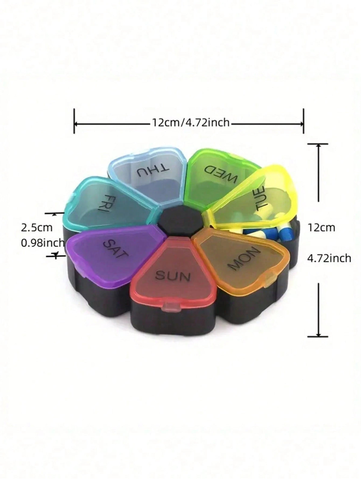 1pc 7-Day 7-Compartment Large Capacity PP Pill Box, Portable One-Time-A-Day Travel Pill/Vitamin/Fish Oil Organizer, Petal Shaped Transparent 7-Color Pill Case, Medicine Storage Box