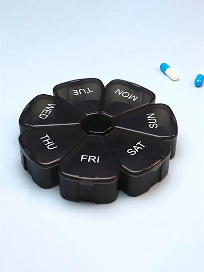 1pc 7-Day 7-Compartment Large Capacity PP Pill Box, Portable One-Time-A-Day Travel Pill/Vitamin/Fish Oil Organizer, Petal Shaped Transparent 7-Color Pill Case, Medicine Storage Box