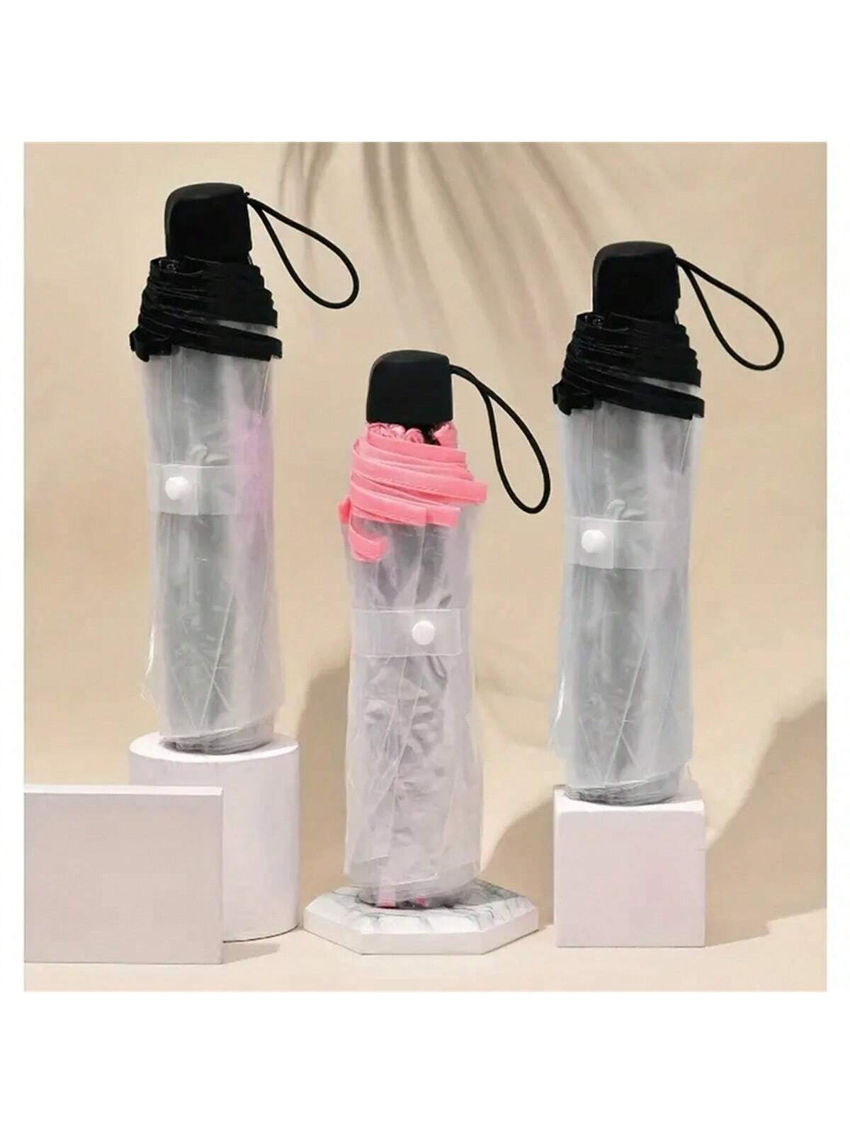 1pc 8-Rib Thickened PVC Transparent Folding Umbrella, Outdoor Photography Travel 3-Fold Umbrella, Suitable For School, Office, Home, Travel