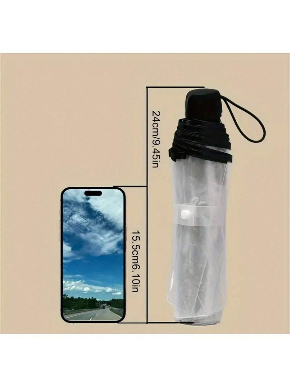 1pc 8-Rib Thickened PVC Transparent Folding Umbrella, Outdoor Photography Travel 3-Fold Umbrella, Suitable For School, Office, Home, Travel
