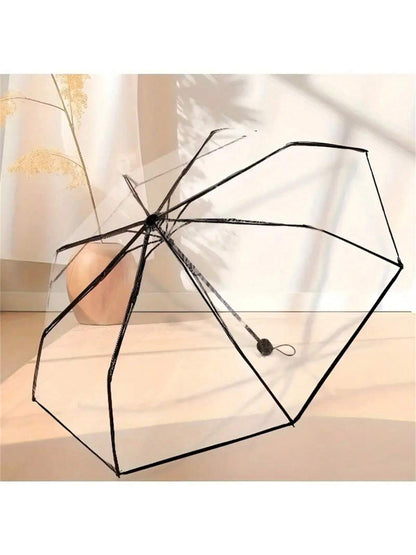 1pc 8-Rib Thickened PVC Transparent Folding Umbrella, Outdoor Photography Travel 3-Fold Umbrella, Suitable For School, Office, Home, Travel