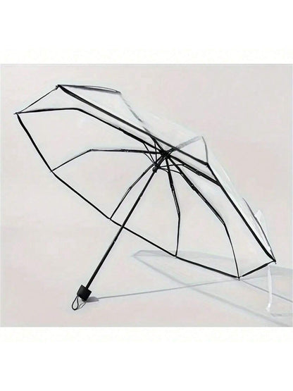 1pc 8-Rib Thickened PVC Transparent Folding Umbrella, Outdoor Photography Travel 3-Fold Umbrella, Suitable For School, Office, Home, Travel