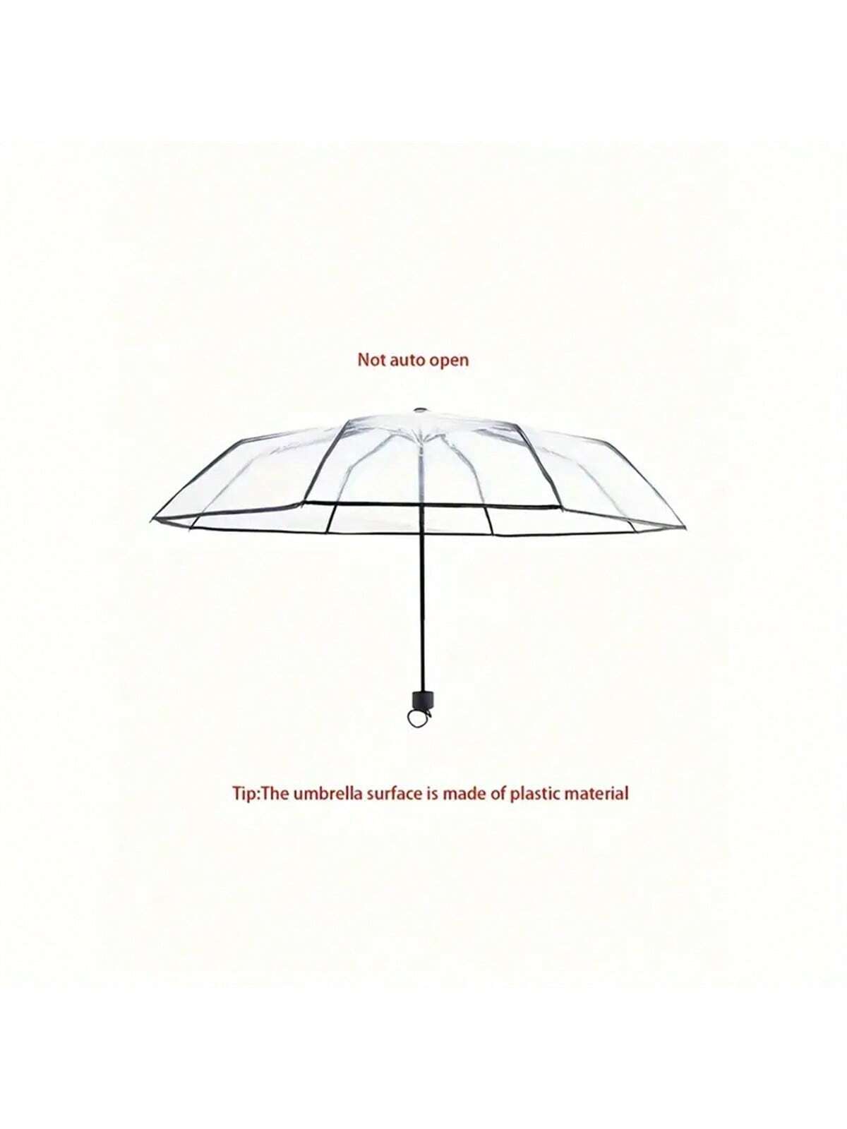 1pc 8-Rib Thickened PVC Transparent Folding Umbrella, Outdoor Photography Travel 3-Fold Umbrella, Suitable For School, Office, Home, Travel