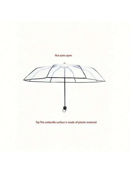 1pc 8-Rib Thickened PVC Transparent Folding Umbrella, Outdoor Photography Travel 3-Fold Umbrella, Suitable For School, Office, Home, Travel