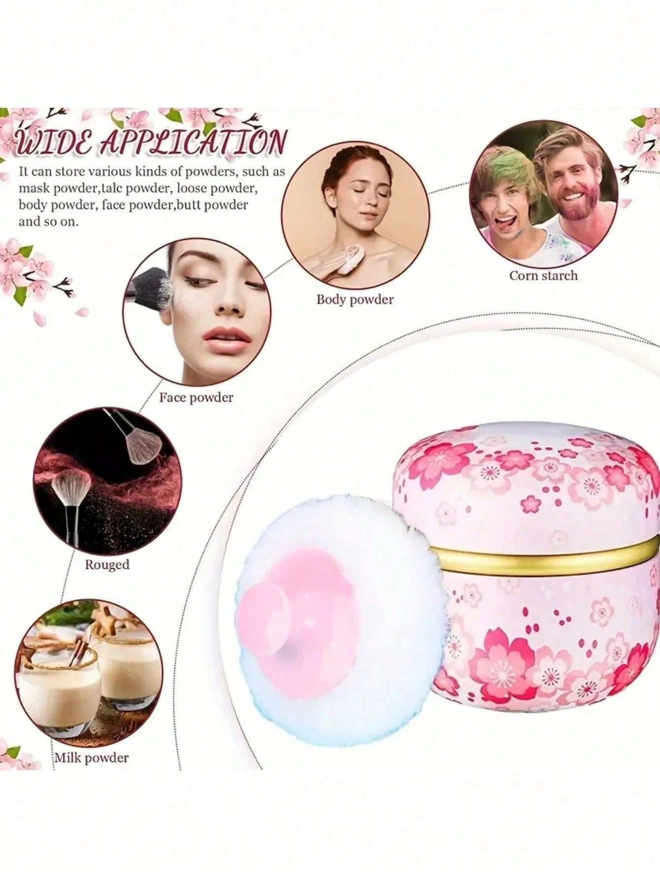 1pc 80g Powder Puff Compact (Powder Not Included), Suitable For Storing Loose Powder, Talcum …Powder, Etc. Puff And Compact Suitable For Bathing And Travel Use, Ideal As Christmas Gift, Holiday Gift
