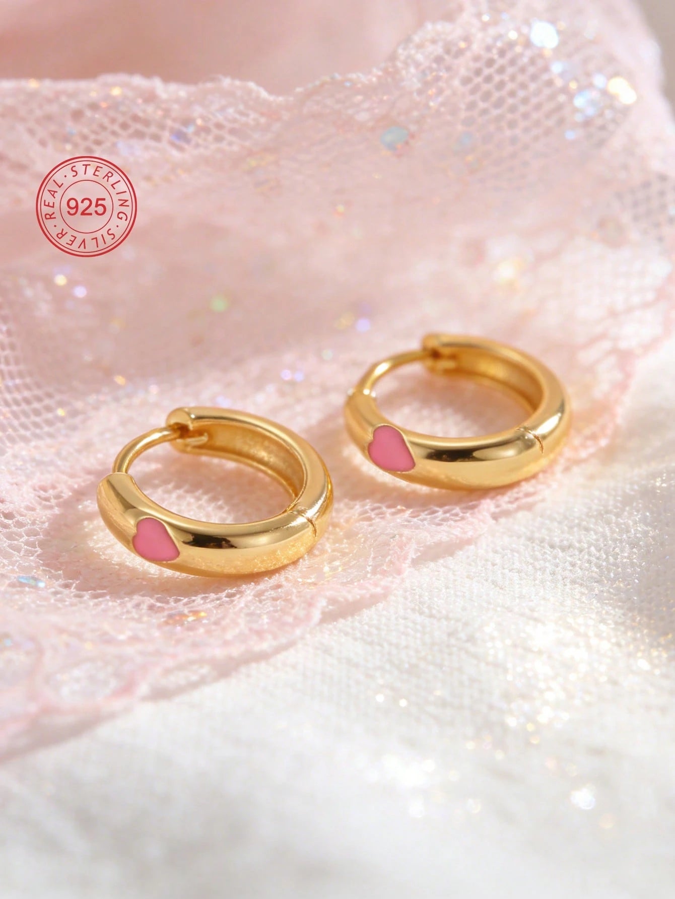 1pc 925 Sterling Silver Low Allergy Pink Heart Hoop Earrings, Minimalist & Cute, Suitable For Daily Wear Or Vacation, Gift For Girls, Friends