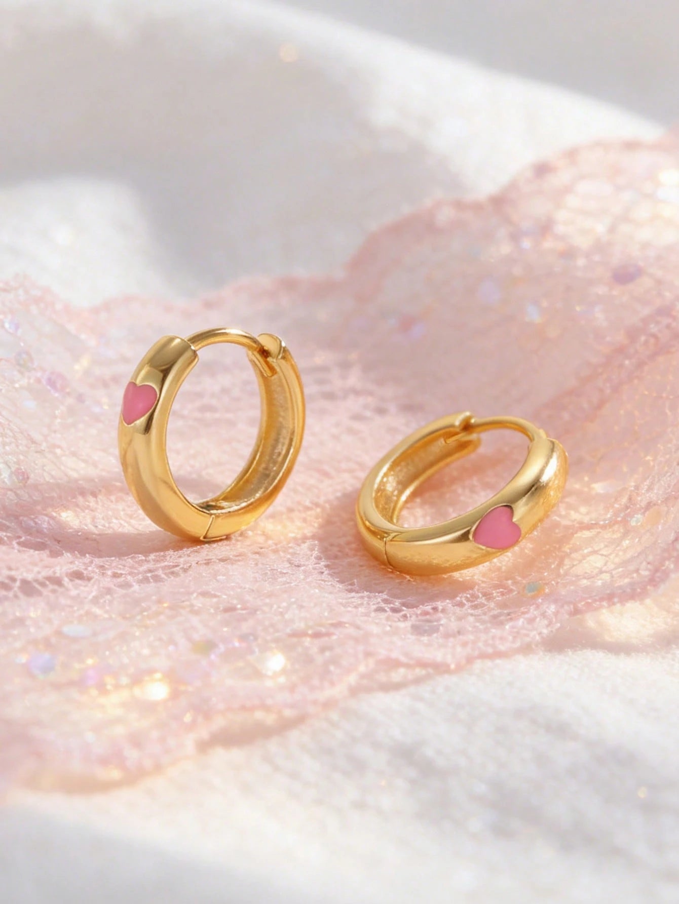1pc 925 Sterling Silver Low Allergy Pink Heart Hoop Earrings, Minimalist & Cute, Suitable For Daily Wear Or Vacation, Gift For Girls, Friends