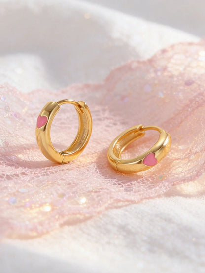 1pc 925 Sterling Silver Low Allergy Pink Heart Hoop Earrings, Minimalist & Cute, Suitable For Daily Wear Or Vacation, Gift For Girls, Friends