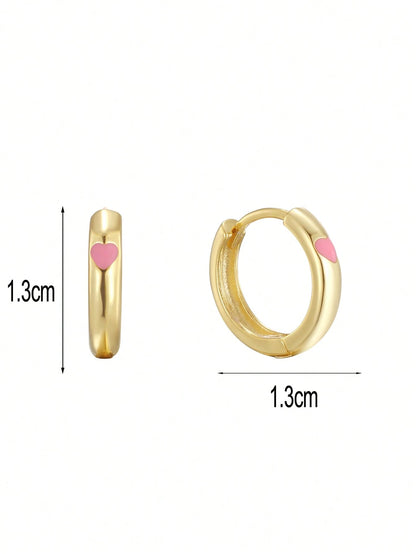 1pc 925 Sterling Silver Low Allergy Pink Heart Hoop Earrings, Minimalist & Cute, Suitable For Daily Wear Or Vacation, Gift For Girls, Friends
