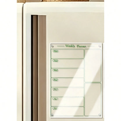 1pc Acrylic Stand White & Black Weekly Planner, Magnetic Acrylic Refrigerator Calendar, Dry Erase Reusable Weekly Meal Plan Memo Board (Includes 6 Whiteboard Markers)