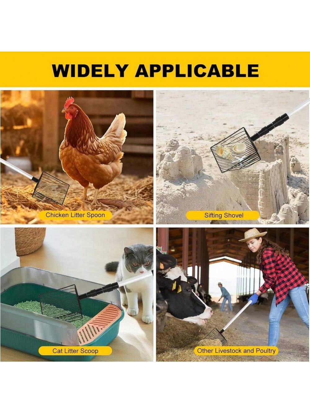1pc Adjustable Cleaner, 3-In-1 Sieve Shovel, For Removing Poultry Droppings, Non-Stick Metal Shovel, Easily Sift Bedding, Sand And Wood Shavings