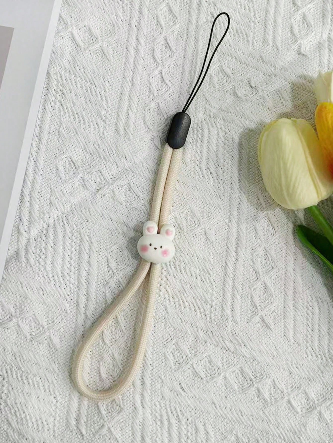 1pc Adjustable Lanyard Strap With Cute Cat Paw & Rabbit Charms, Suitable For Mobile Phone, Key, Earphone, Camera, Bag Decoration