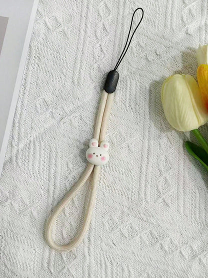 1pc Adjustable Lanyard Strap With Cute Cat Paw & Rabbit Charms, Suitable For Mobile Phone, Key, Earphone, Camera, Bag Decoration