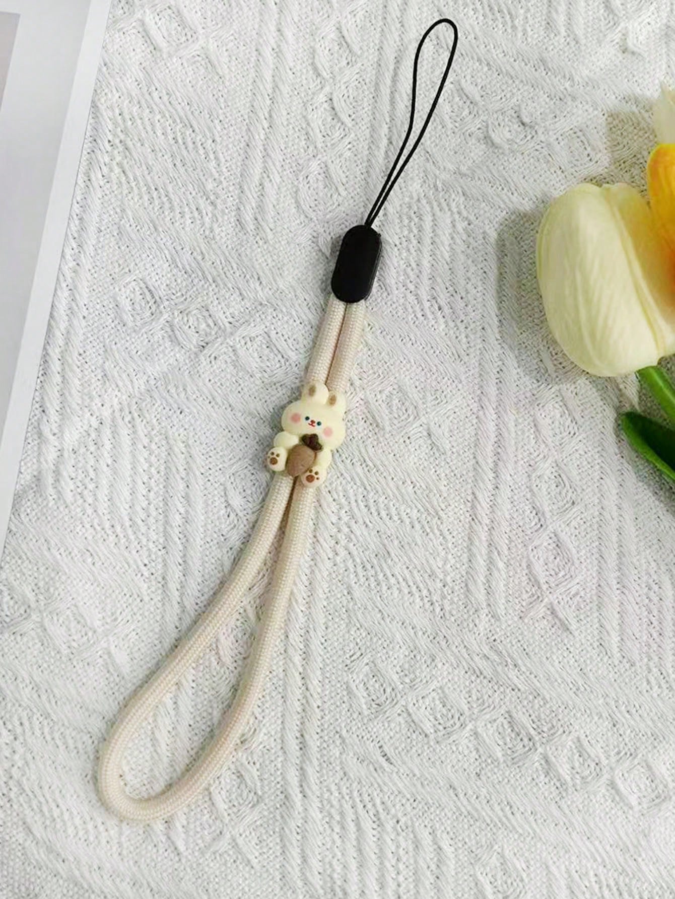 1pc Adjustable Lanyard Strap With Cute Cat Paw & Rabbit Charms, Suitable For Mobile Phone, Key, Earphone, Camera, Bag Decoration