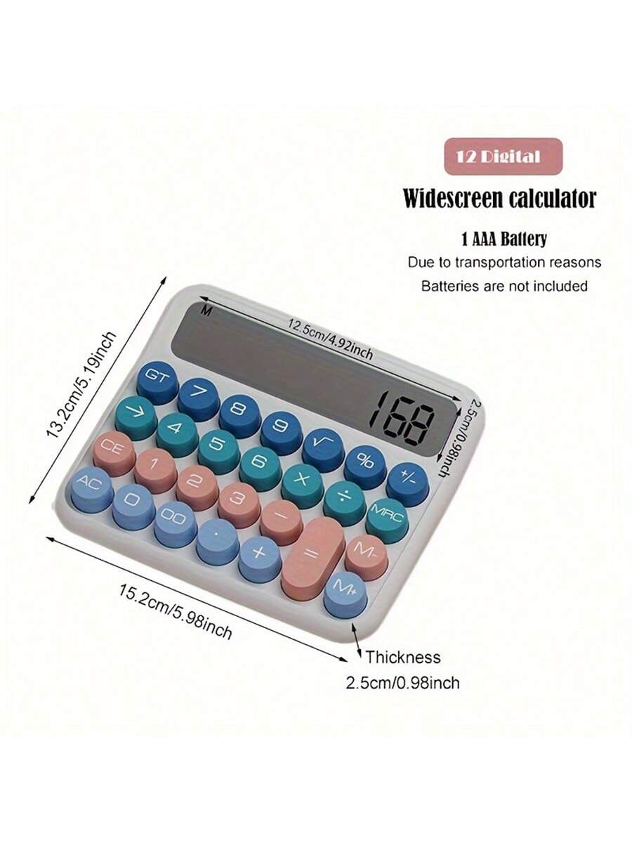 1pc, Aesthetic Calculator Desktop 12 Digit With Large LCD Display, Candy Color Calculator Big Buttons, Sensitive Buttons, Calculator Office, Flexible Keyboard Calculator<Shipment Without Battery> Back