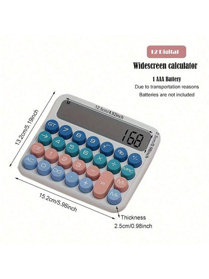 1pc, Aesthetic Calculator Desktop 12 Digit With Large LCD Display, Candy Color Calculator Big Buttons, Sensitive Buttons, Calculator Office, Flexible Keyboard Calculator<Shipment Without Battery> Back