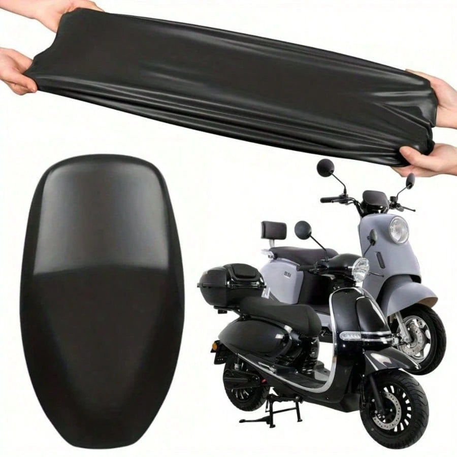 1pc All-Weather Motorcycle And Scooter Seat Cover, Waterproof, UV/Sun Protection, Black Glossy Thickened, With Elastic Edge And Adjustable Straps, Scooter Dedicated Thickened Rain Cover Sunshade, Dura