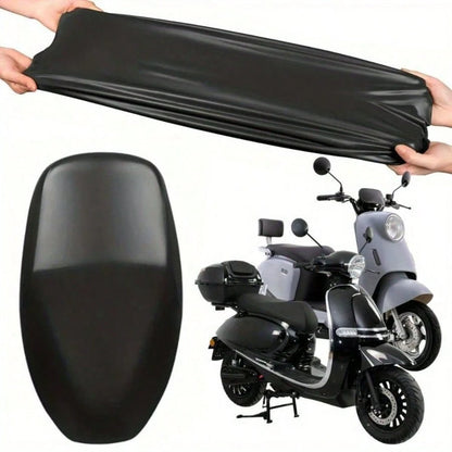 1pc All-Weather Motorcycle And Scooter Seat Cover, Waterproof, UV/Sun Protection, Black Glossy Thickened, With Elastic Edge And Adjustable Straps, Scooter Dedicated Thickened Rain Cover Sunshade, Dura