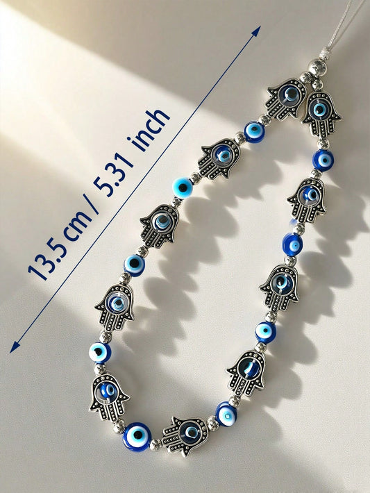 1pc Alloy Blue Evil Eye Beaded Phone Lanyard, Suitable As Gift For Colleagues