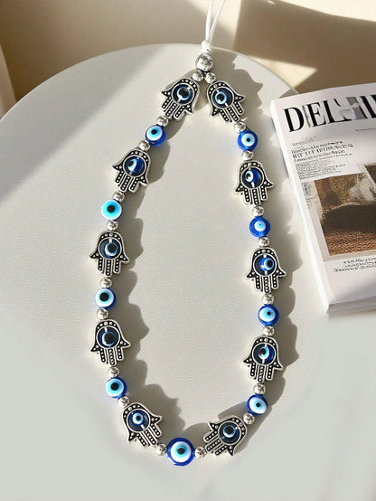 1pc Alloy Blue Evil Eye Beaded Phone Lanyard, Suitable As Gift For Colleagues