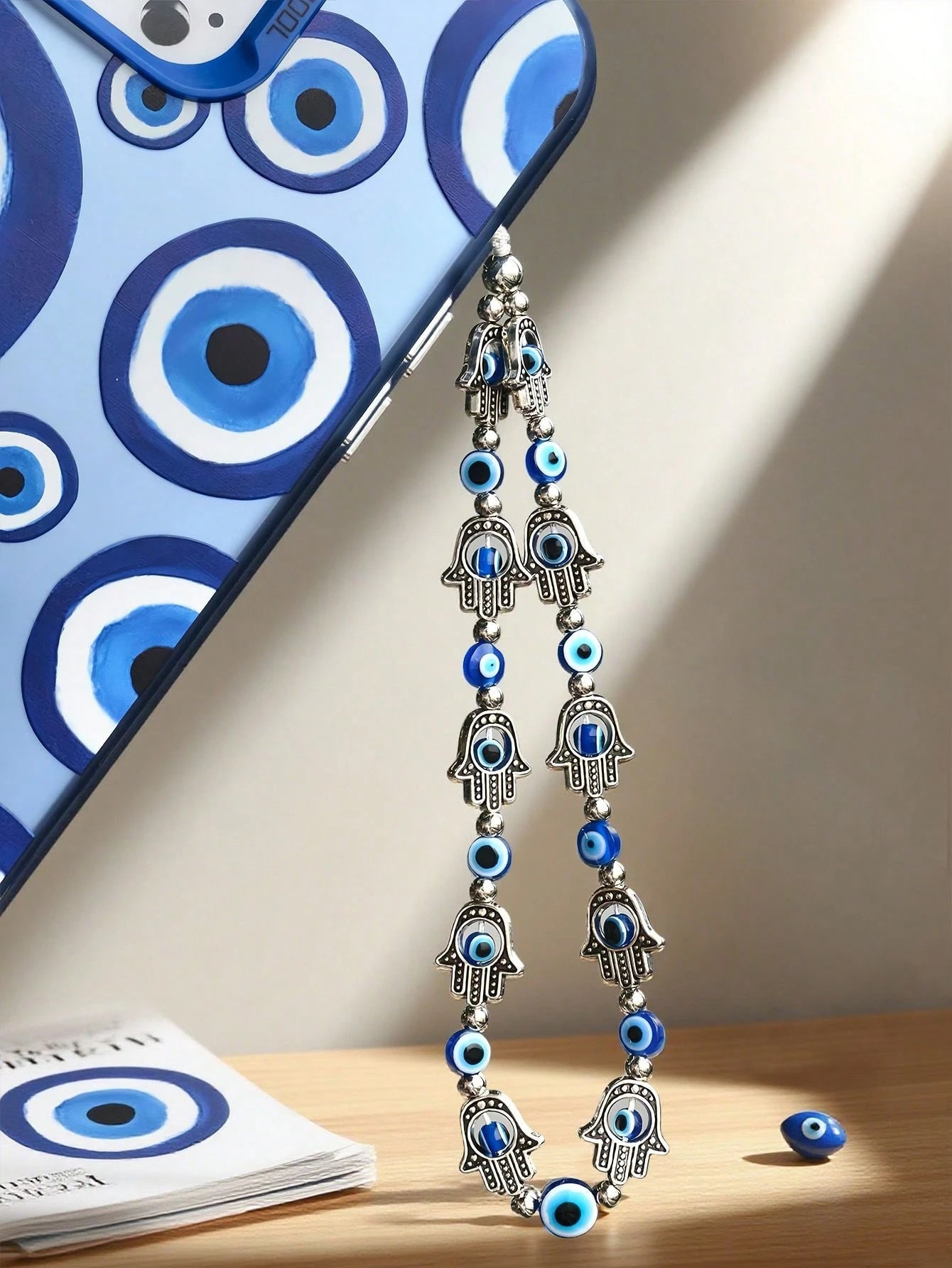 1pc Alloy Blue Evil Eye Beaded Phone Lanyard, Suitable As Gift For Colleagues